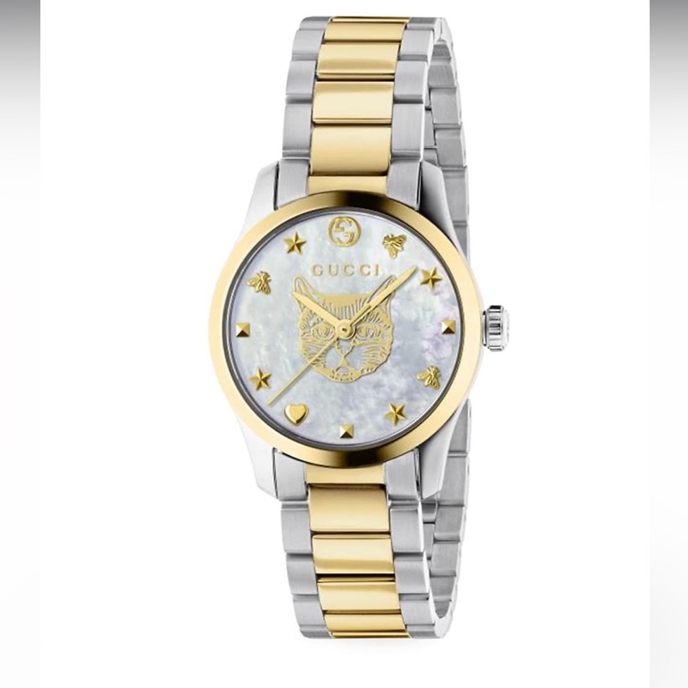Gucci G-timeless watch. Gold cat